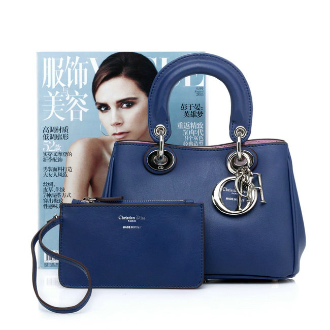 mini Christian Dior diorissimo nappa leather bag 0902 dark blue - Click Image to Close